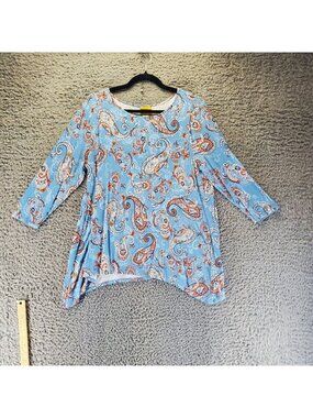 Ruby Rd. Top Women’s Large Light Blue Paisley Print 3/4 Sleeve Stretchy Tunic